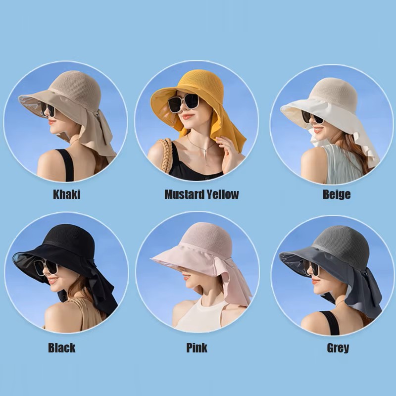 Chapeau de soleil anti-UV pour femme avec protection du cou, dessus en maille respirante, large bord, casquette d'extérieur