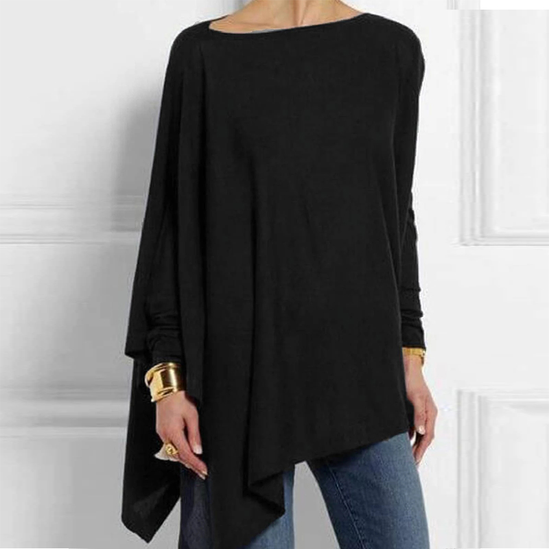 Femmes hauts et chemisiers coton irrégulier dames décontracté col rond à manches longues Blouse femme tunique 2023 printemps femme Blusas chemise