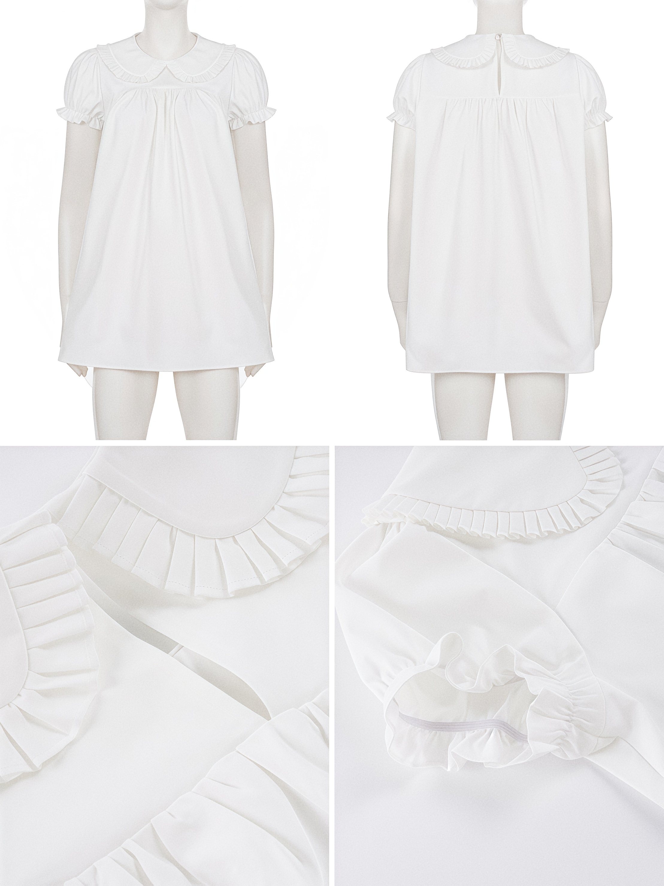Robe Courte Femme Absobe Style Baby Doll, Manches Bouffantes, Blanche, Volants, Coupe Ample, Douce et Mignonne, Tenue Décontractée pour Rendez-vous, Vacances, Streetwear
