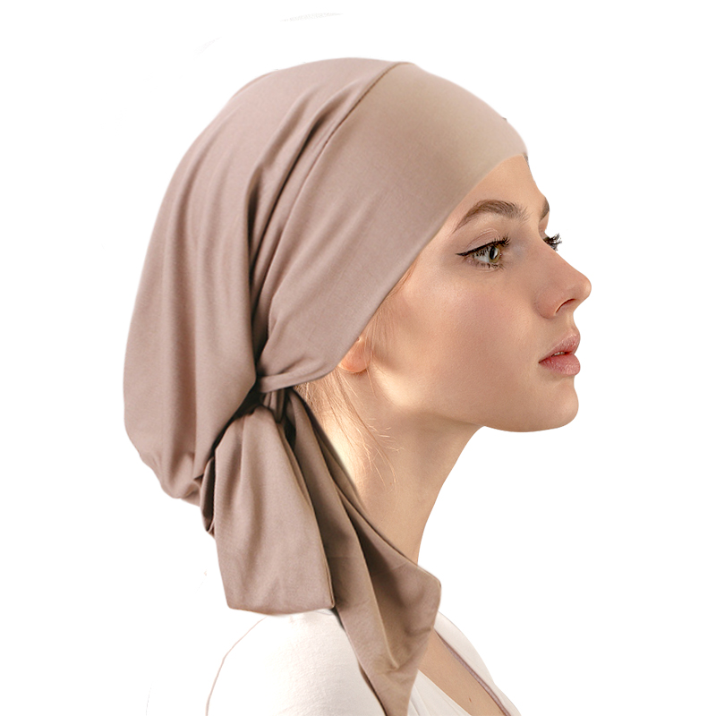 Pré-cravate couleur unie Turban ethnique ruban élastique foulard islamique fond chapeau mode bonnet chapeau Durags pour les femmes envelopper tête