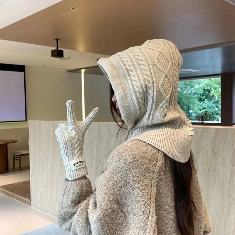 Chapeaux chauds d'hiver pour femmes, écharpe à capuche en mélange tricoté de couleur unie pour femmes, cagoule, casquette de crâne, bonnet, guêtres de cou, 1 pièce