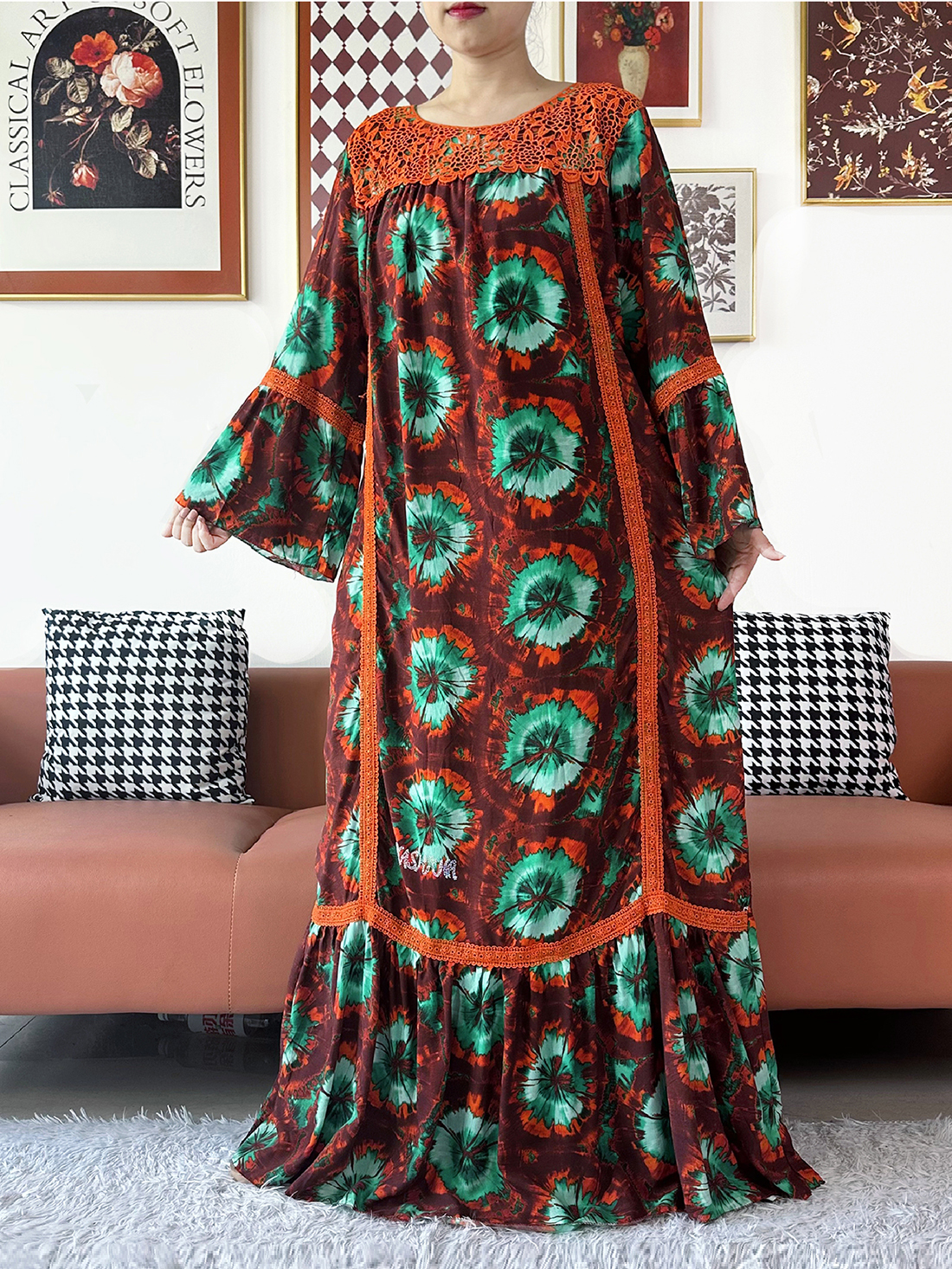 Nouvelle Robe de Soirée pour Femme, Style Kashkha, Broderie Florale en Dentelle, Abaya en Coton, Boubou Africain, Kaftan Ample Musulman, Robe Longue pour le Ramadan