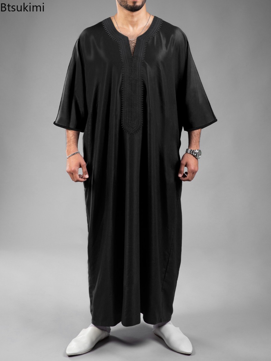 Nouvelle Abaya Musulmane pour Hommes, Robe Islamique, Vêtement du Moyen-Orient, Vêtement Saoudien, Thobe Marocain pour Hommes, Jubba, Robe Kaftan Casual Brodée