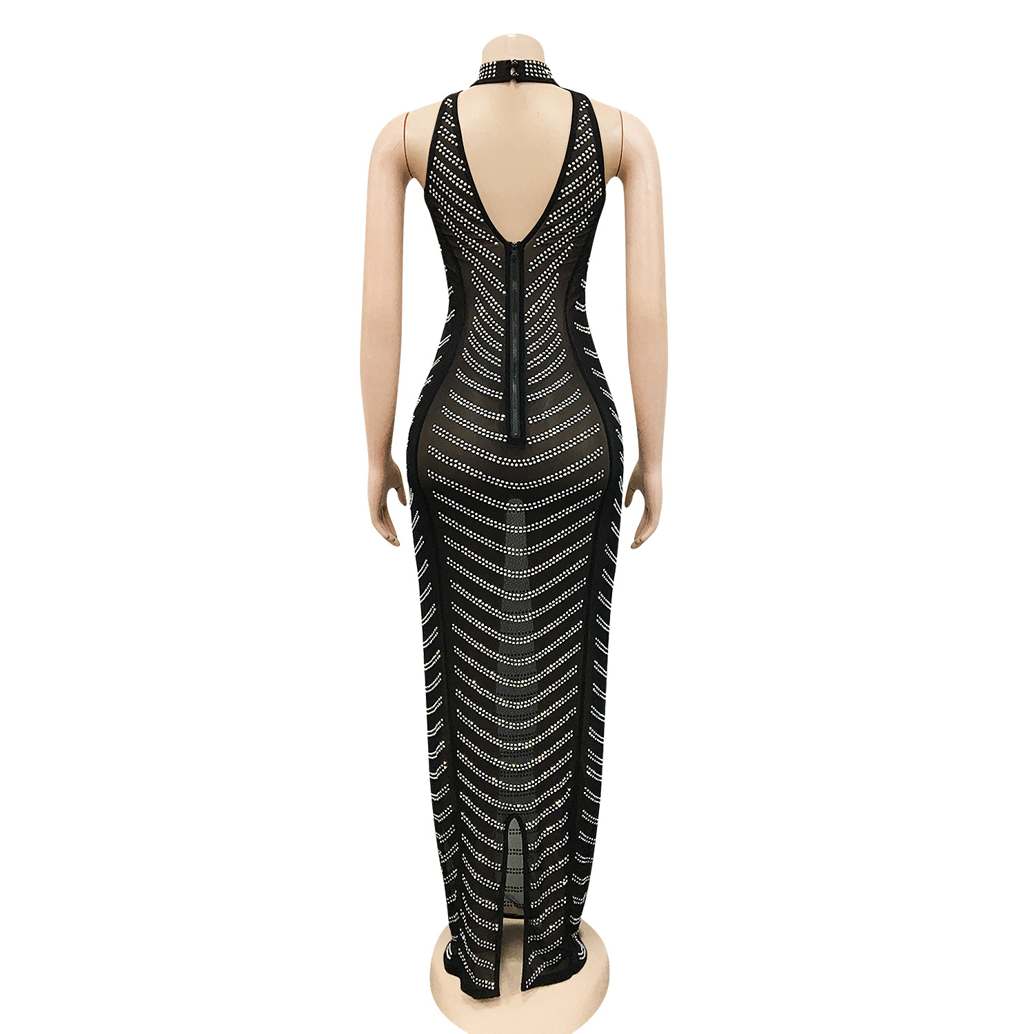 HBLL été Sexy femmes africaines soirée de mariage dos nu maille voir à travers boîte de nuit Maxi robe noir or robes africaines