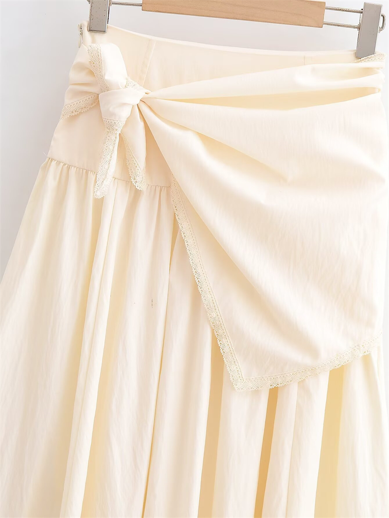 Jupe Femme 2026 Nouvelle Collection Printemps-Été Beige Écharpe Moelleuse Jupe Midi Décontractée Chic Personnalité Féminine