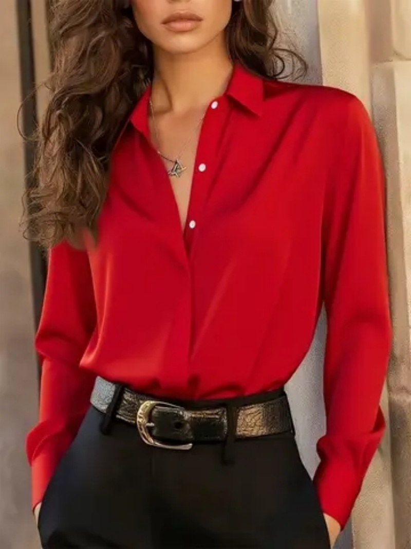 Chemisier boutonné à manches longues pour femme – Haut chic de bureau élégant avec col classique et style polyvalent