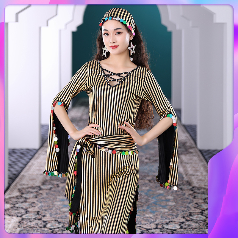 Robe de danse du ventre égyptien Saidi avec paillettes – Costume de performance professionnelle scintillant pour femme