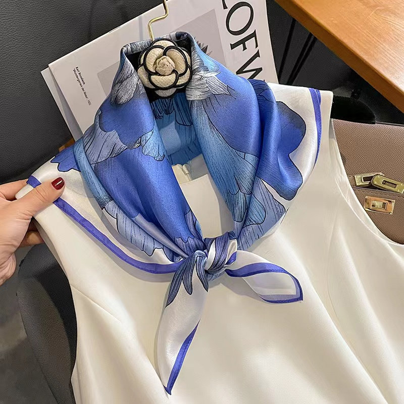 Petit foulard carré en soie Pure 100% pour femmes, 53cm, imprimé à la mode, pour le cou, les cheveux, les mains, le poignet, Bandana, cravate fine, châles de luxe
