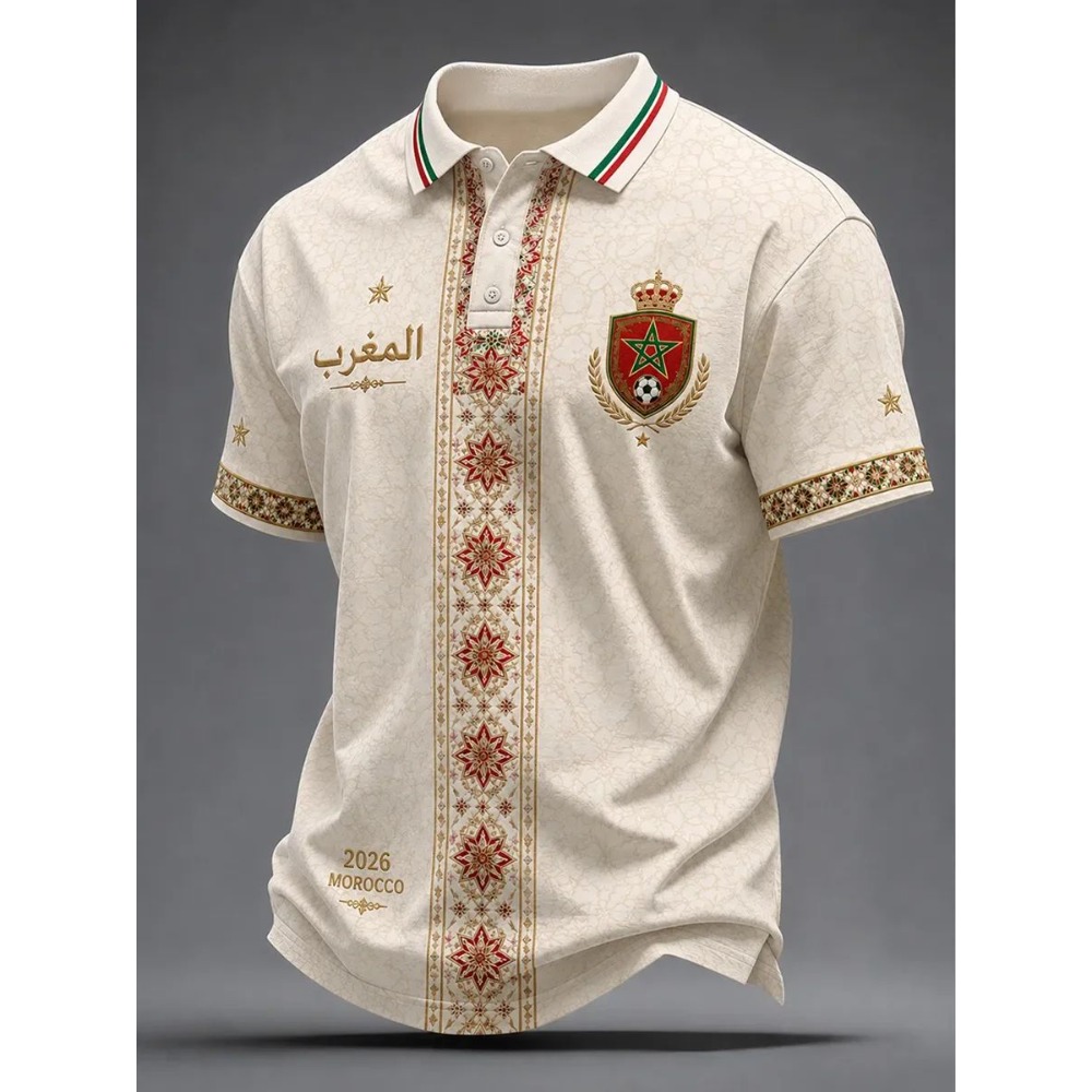 Polo de football marocain modèle 2026, imprimé 3D, confortable et respirant, tendance, adapté aux hommes et aux femmes