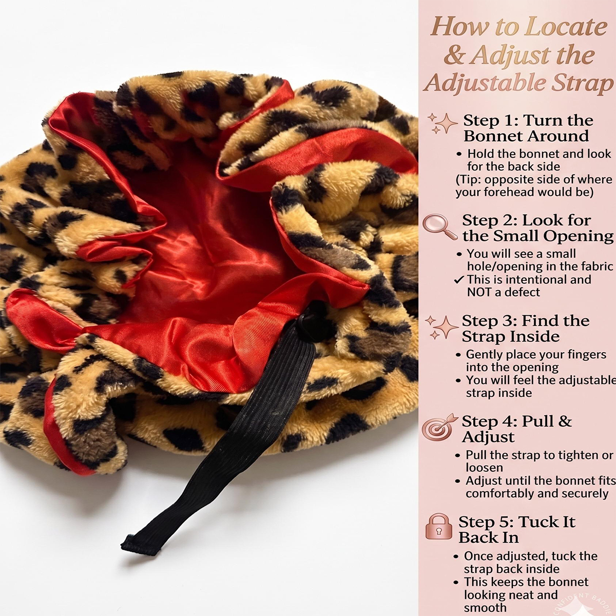 Bonnet de nuit en peluche imprimé léopard avec grand nœud, doublure en satin, doux et moelleux, ajustable avec oreilles d'ours