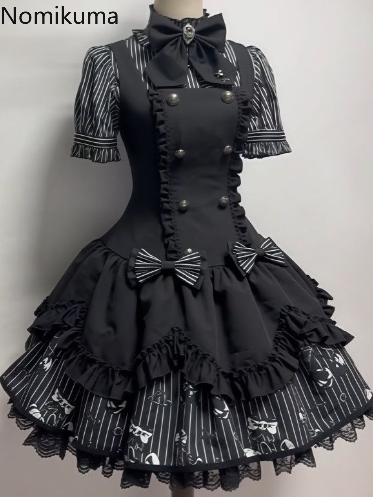 Vêtements pour femmes, ensembles 2 pièces d'été, chemisiers à volants rayés, robes sans manches à double boutonnage avec nœud, tunique, tenues gothiques vintage