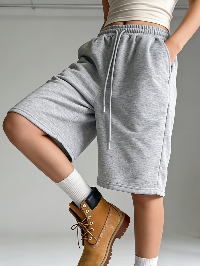 Shorts de sport décontractés pour femmes, taille élastique, jambe large, jambe droite, shorts cinq-quarts, coupe ample, short à cordon de serrage pour femmes
