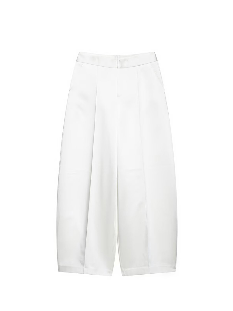Ensemble tailleur décontracté TFMLN pour femme : Blazer court en satin à revers et dos nu, pantalon large coupe ballon – Nouvelle collection 2026