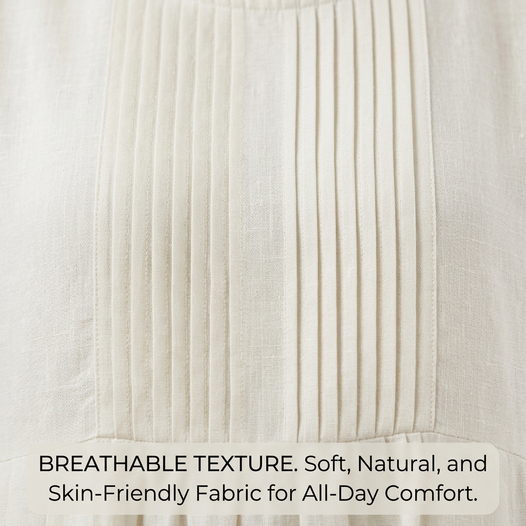 Robe en coton et lin pour femmes, plissée, couleur unie, manches courtes, décontractée, mi-longue, style pull-over.