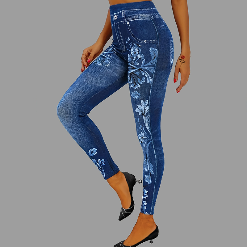 Leggings en faux denim imprimé élégant pour femmes