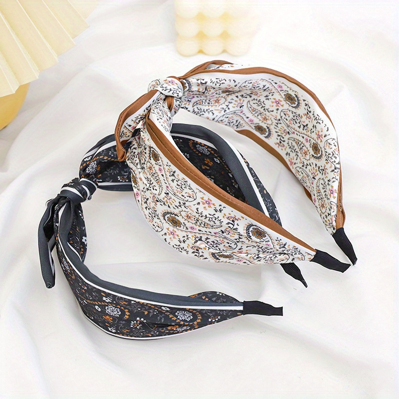 Bandeau à imprimé floral unique pour femmes, accessoire de cheveux large géométrique tendance, pince à cheveux à nœud pour sortie, adapté aux âges 14+