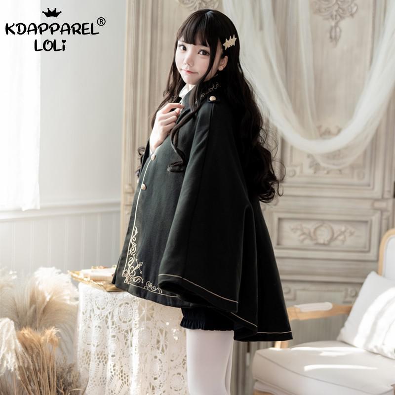 Manteau d'automne en laine pour femmes, Cape noire, Style Preppy, broderie dorée, princesse gothique, école de magie, pour étudiants, nouvelle collection