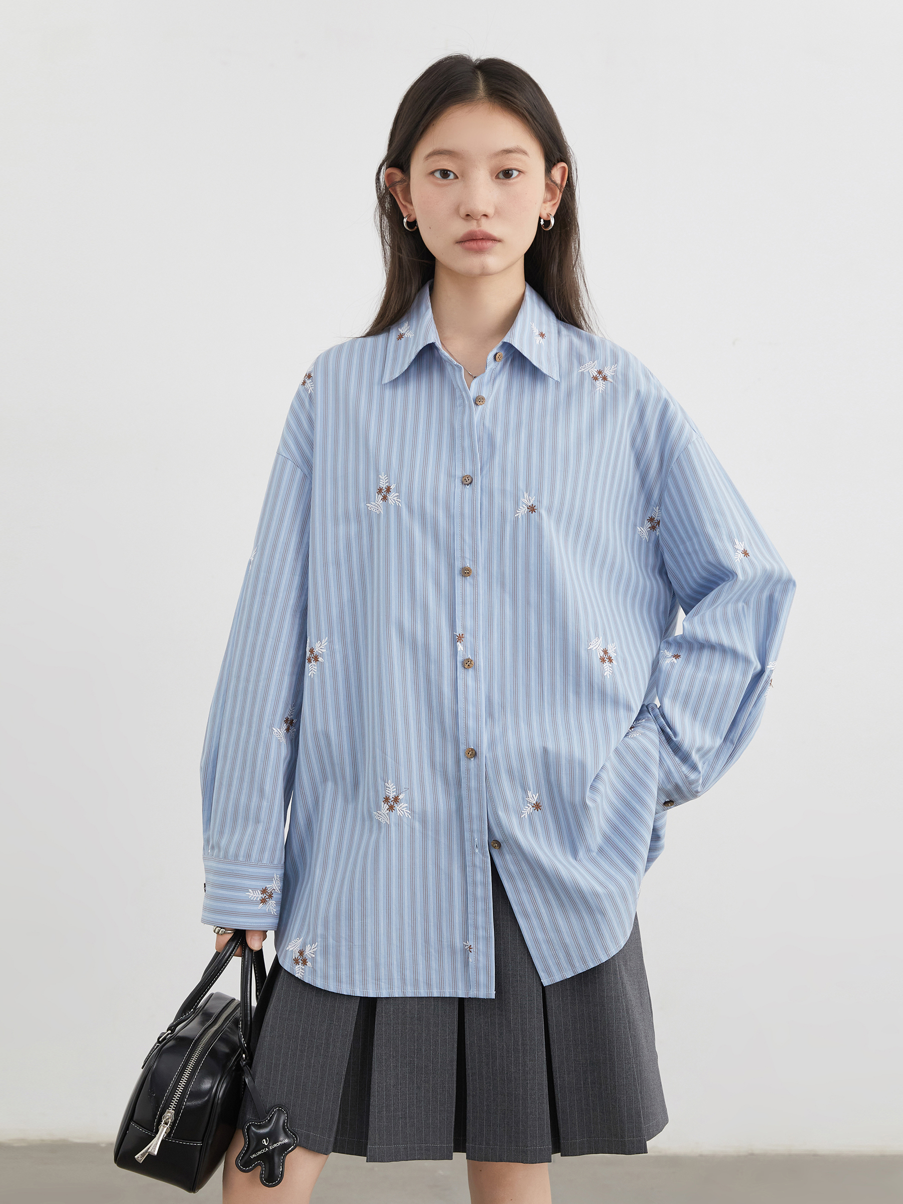 CHIC VEN femmes chemise ample décontracté à manches longues nouveau rayé brodé coton chemise femmes Blouses printemps automne 2025 vêtements