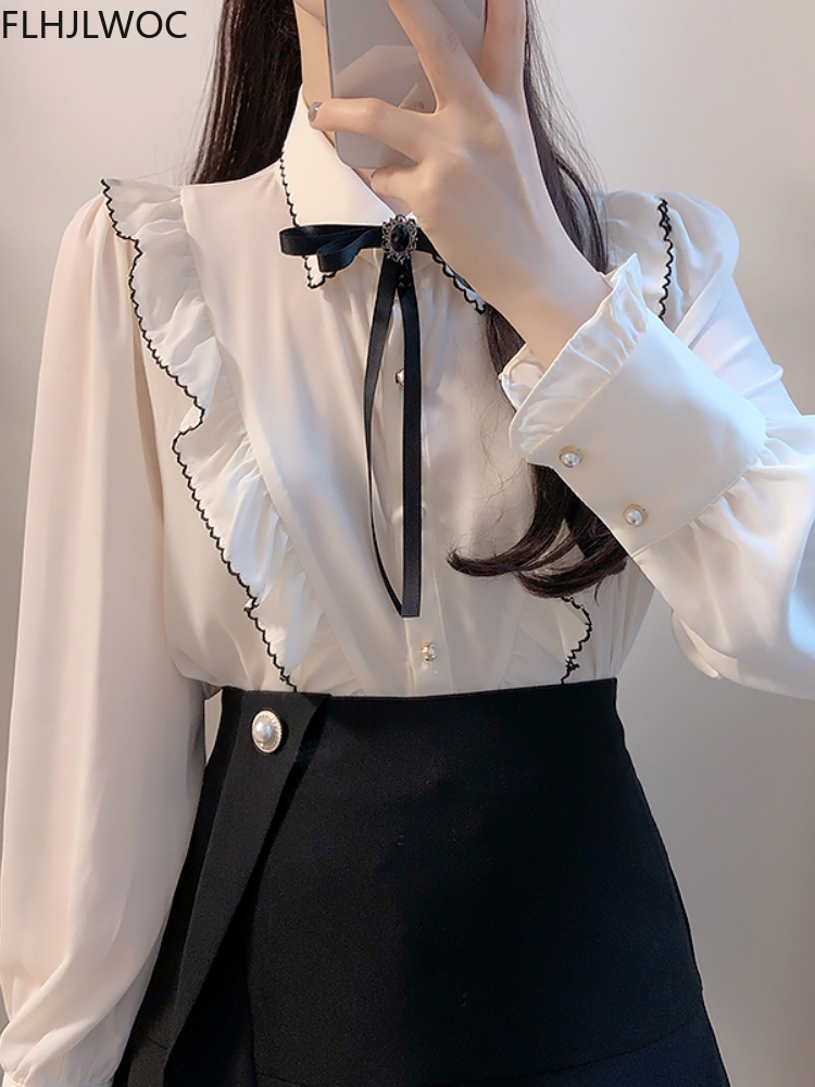 Haut vintage rétro semi-transparent pour femmes, chemises à boutons, ruban fin, mignon, doux, filles, violet, vert, blanc, 2025