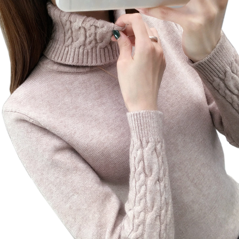 Femmes pull col roulé pulls automne hiver chandails nouveau 2025 manches longues épais chaud femme pull kaki