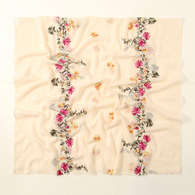 Écharpe Hijab Brodée de Fleurs Unies pour Femme, Châles en Viscose Musulmane, Serviette Longue et Douce, Élégante et Décontractée