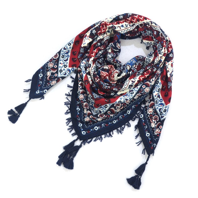 Écharpe bohème pour femme, châle enveloppant d'hiver, rétro, pompon Floral, grande écharpe carrée, Foulard en coton