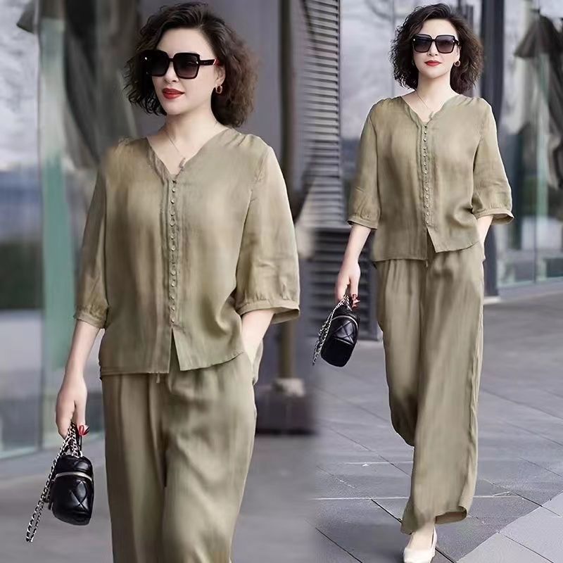 Ensemble Deux Pièces en Coton et Lin pour Femme, Pantalon à Jambes Larges, Col Haut Confortable, Décontracté, à la Mode, Nouvelle Collection Été 2024