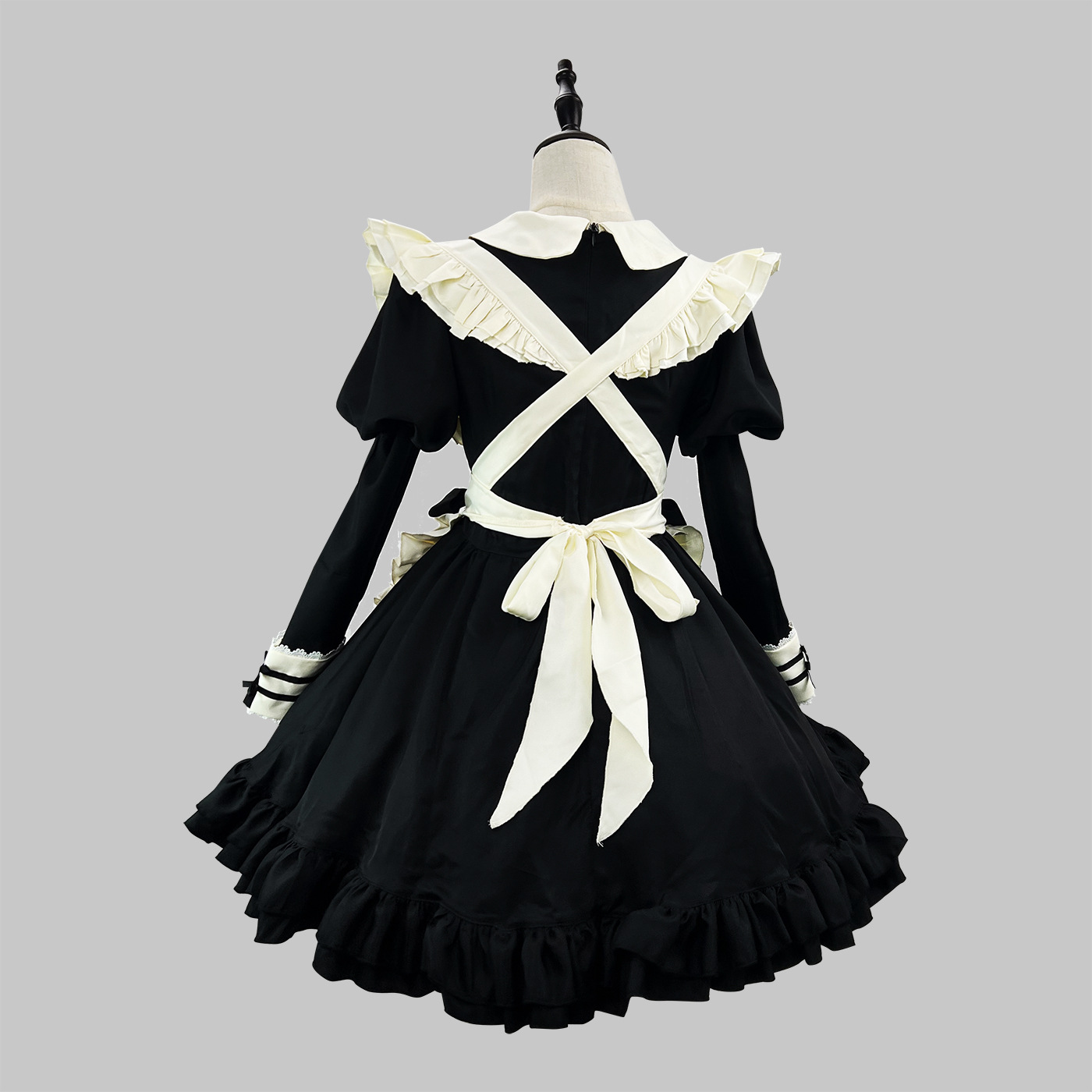 Tenue de demoiselle d'honneur en dentelle de style japonais, costume de serveuse mignon et doux pour café, costumes d'Halloween pour femme, robe gothique lolita de couleur noire