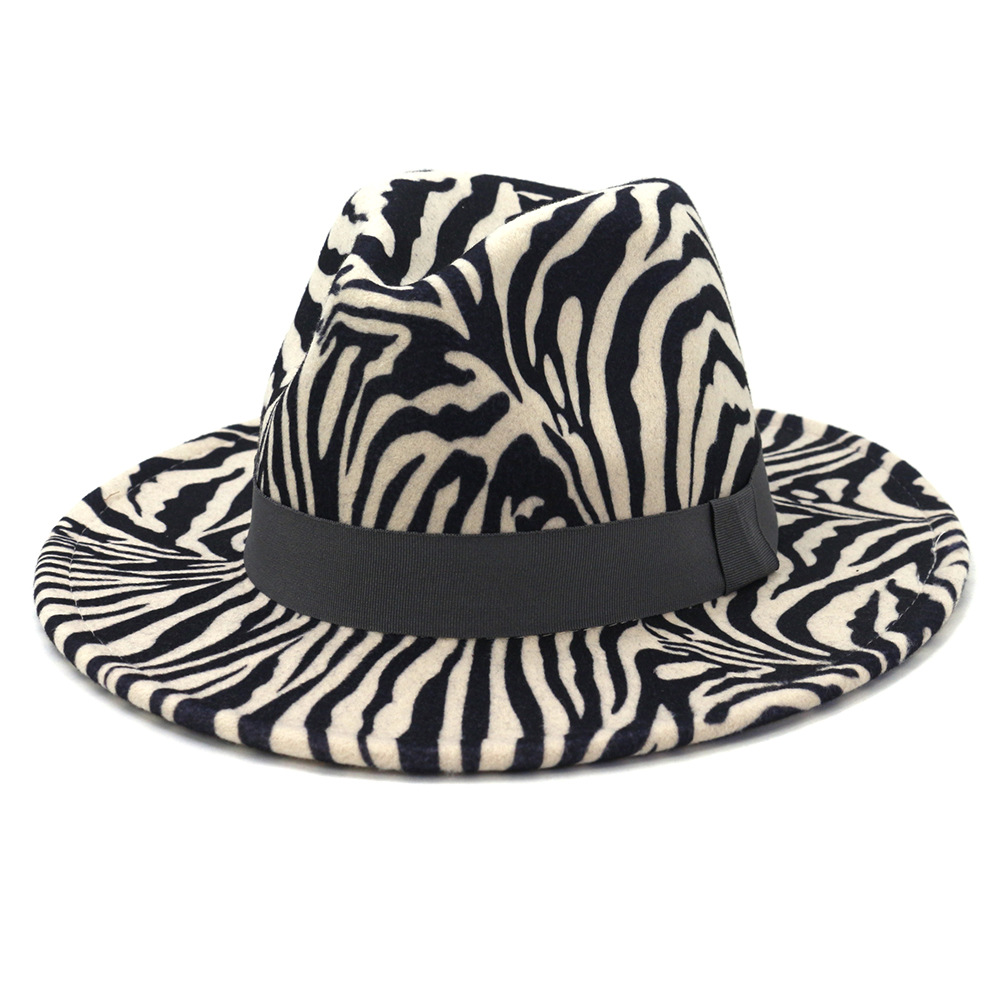 Nouveaux hommes femmes motif zèbre gris foncé laine Fedora chapeaux automne hiver européenne américaine mode Jazz fête feutre casquette large bord chapeau de soleil