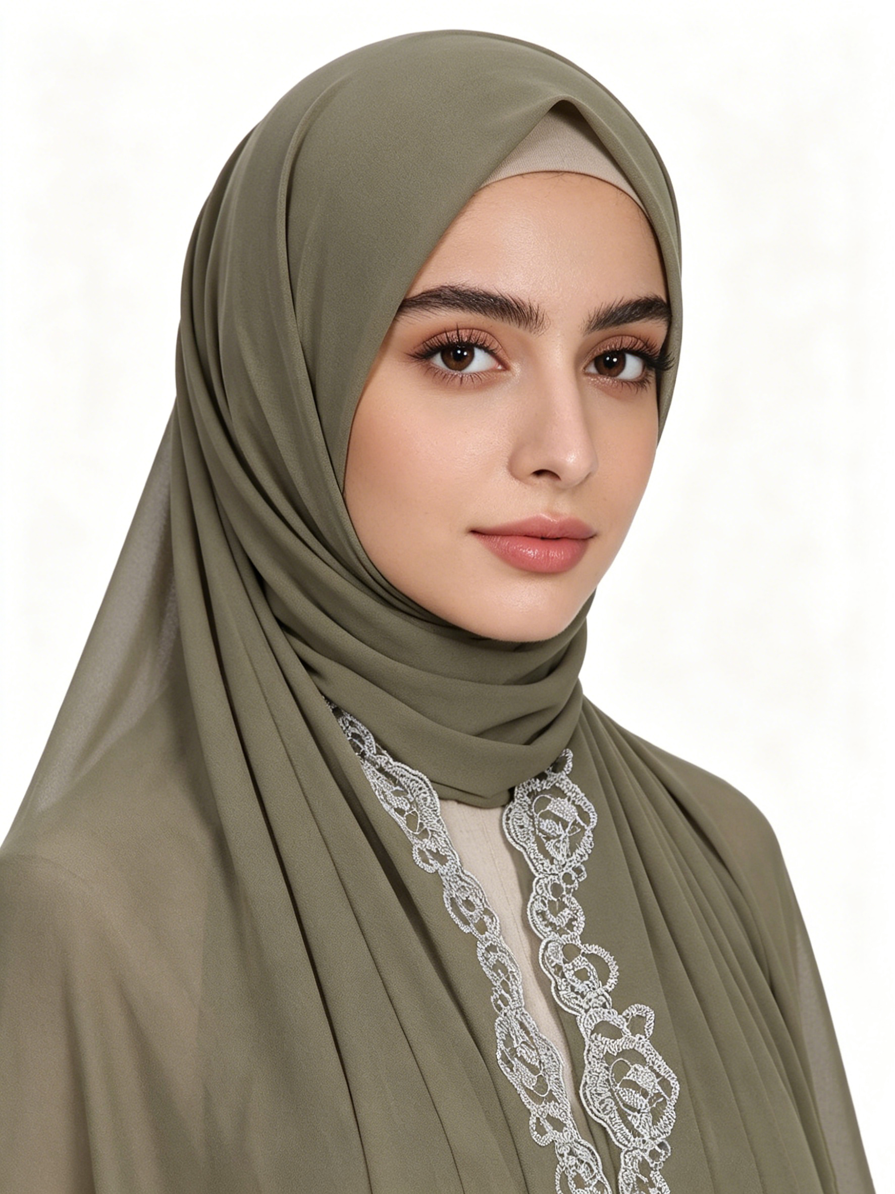 Hijab de luxe en mousseline avec bordure en dentelle, turban islamique, foulard, châle, voile musulman pour mariage