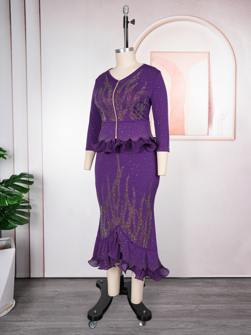 Vêtements africains grande taille pour femmes, robes de soirée de mariage de luxe Dashiki Diamond, ensemble 2 pièces, hauts et jupes.