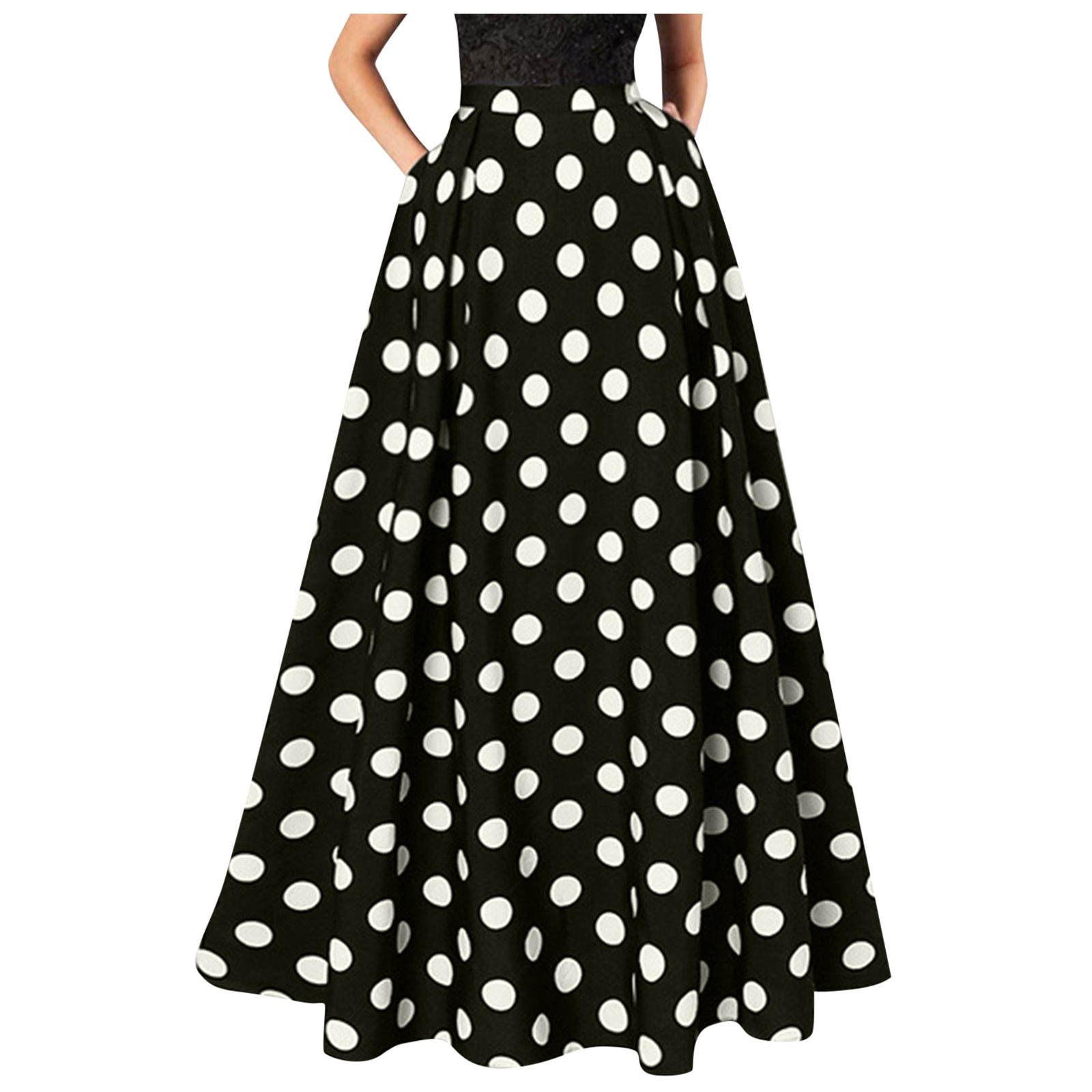 Jupe maxi bohème pour femmes, taille haute, vintage, imprimé à pois, élégante, trapèze, longue, surdimensionnée, nouvelle collection 2025