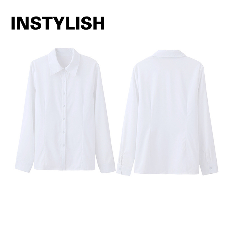 Chemise élégante pour femmes, chemisier en mousseline de soie à boutons, printemps été, décontracté, uni, manches longues, col rabattu, tuniques, chemisier OL, hauts