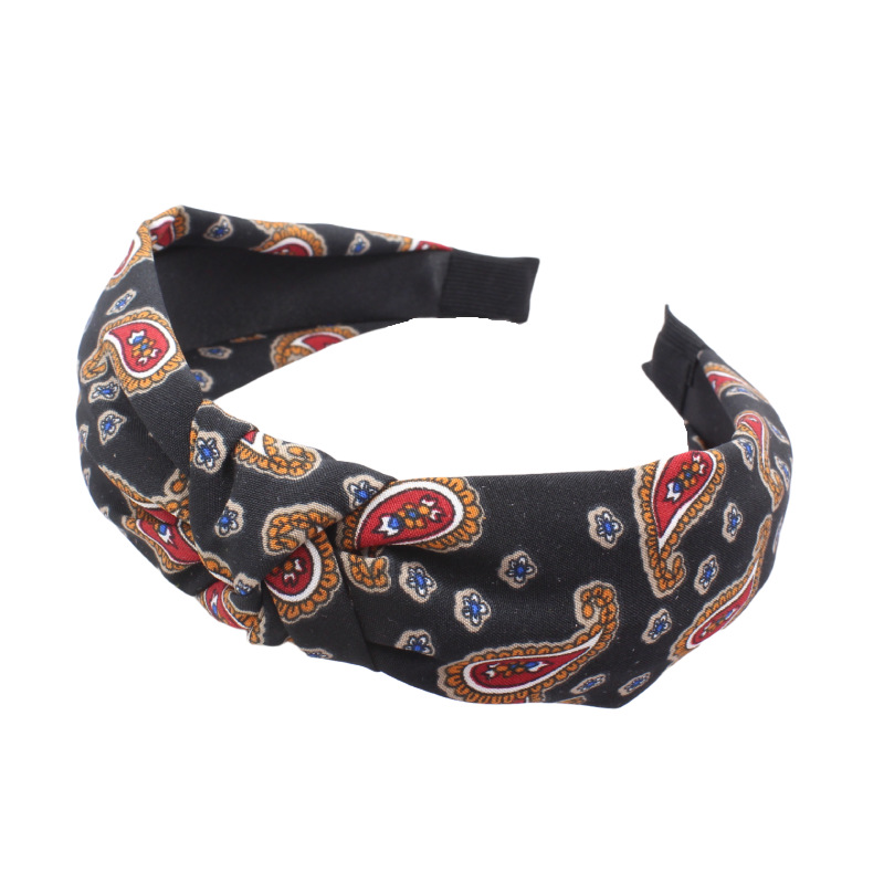 Bandeau à nœud supérieur pour femmes et filles, large bandeau à fleur de cajou, accessoires pour cheveux, serre-tête imprimé