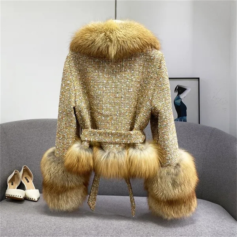 Femme hiver épais coton mince court laine veste femmes nouveau mince importé peau entière rouge col de fourrure de renard Imitation manteau de fourrure A863