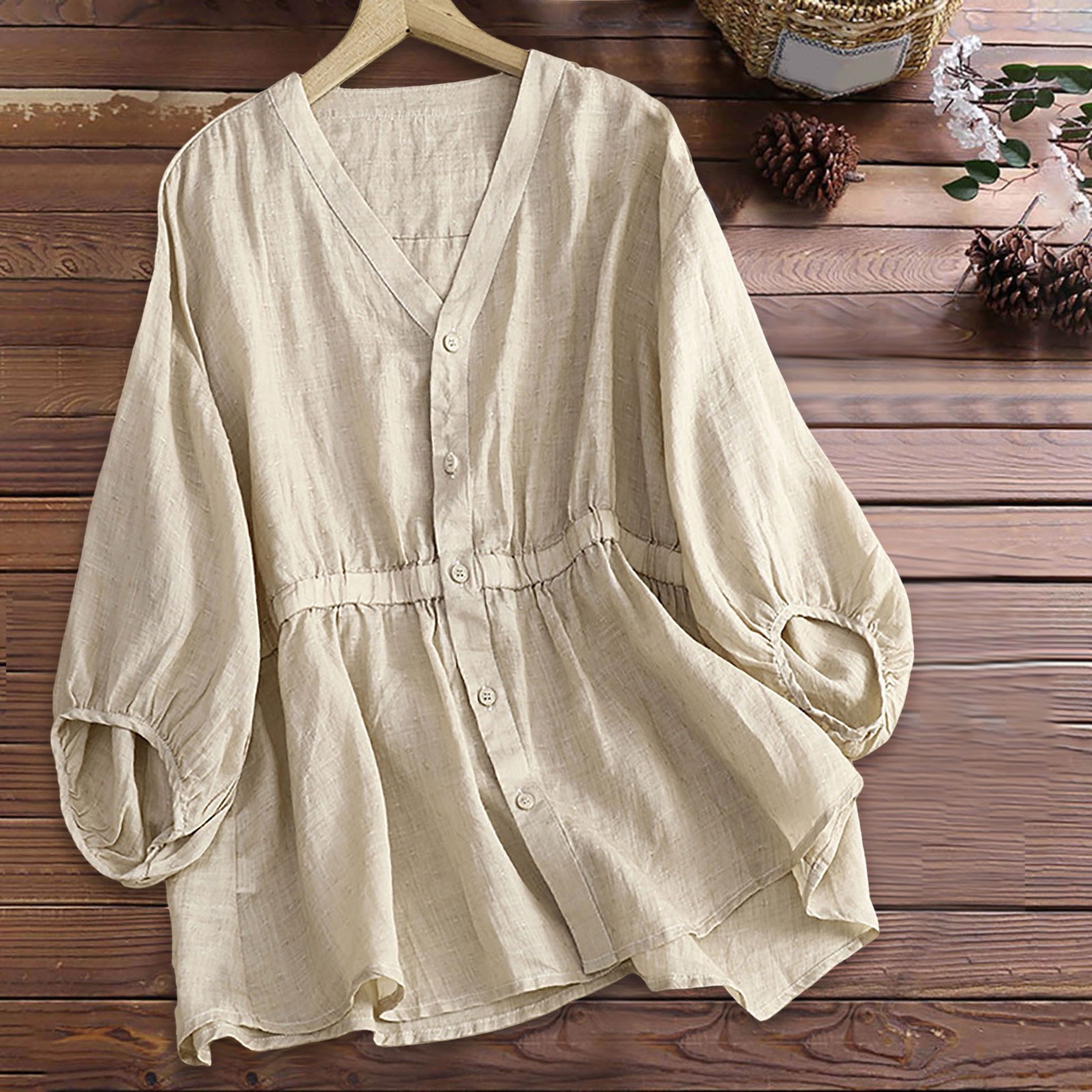 Chemise surdimensionnée en coton et lin pour femmes, chemisiers de style coréen, chemises monochromes, col en V décontracté, bouton, été, 2025