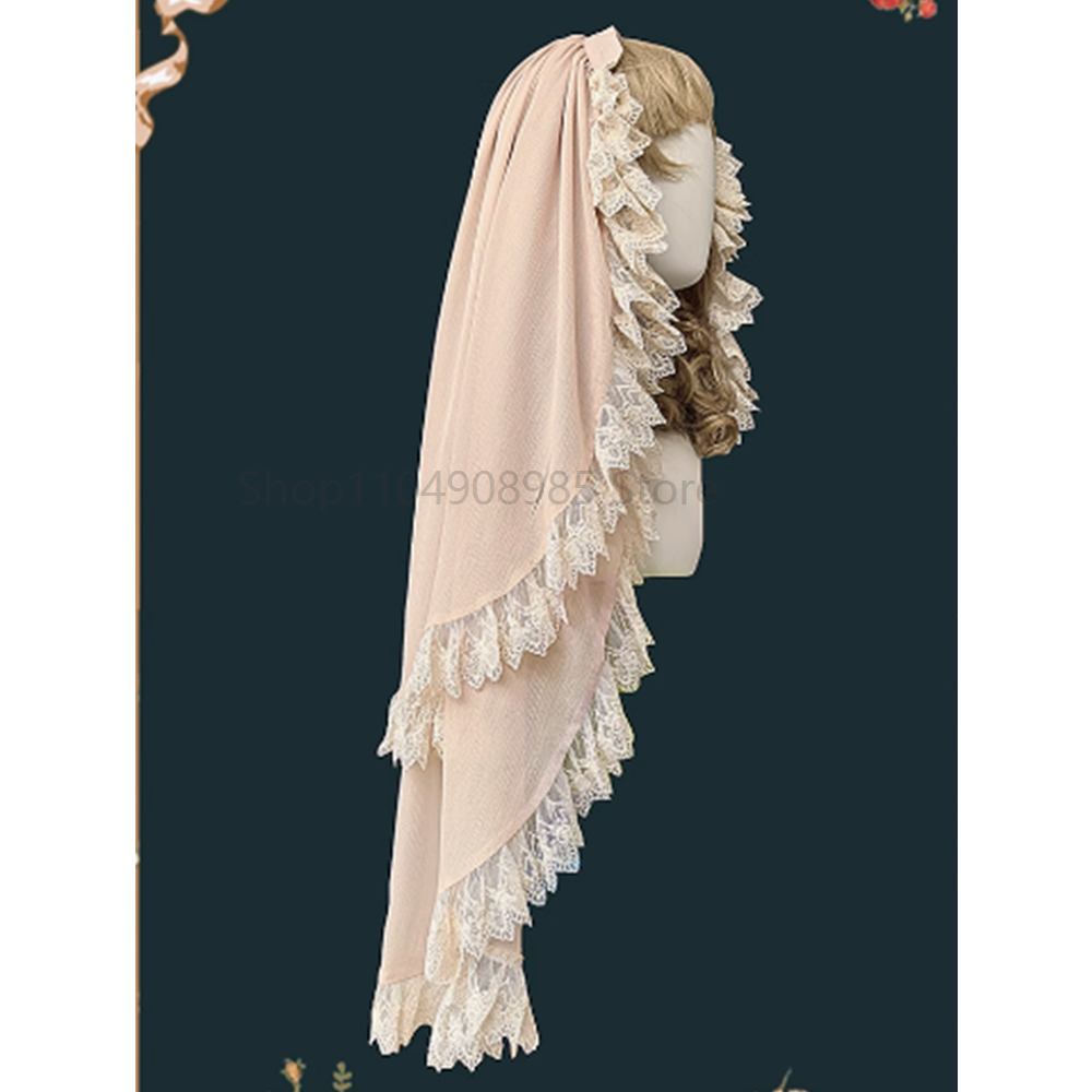Voile gothique Lolita noir et blanc, longueur coude, maille superposée, écharpe pour cheveux brodée, bandeau en dentelle à la mode