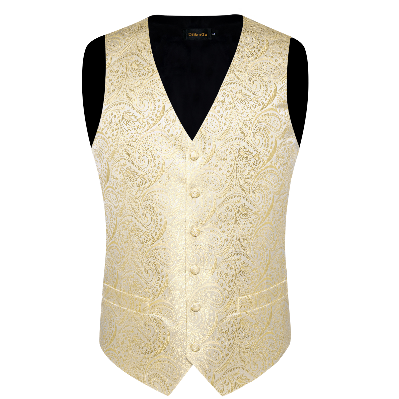 Gilet de Costume Beige Uni pour Homme avec Cravate de 8 cm, Pochette de Costume, Boutons de Manchette – Idéal Mariage, Bal de Promo, Smoking