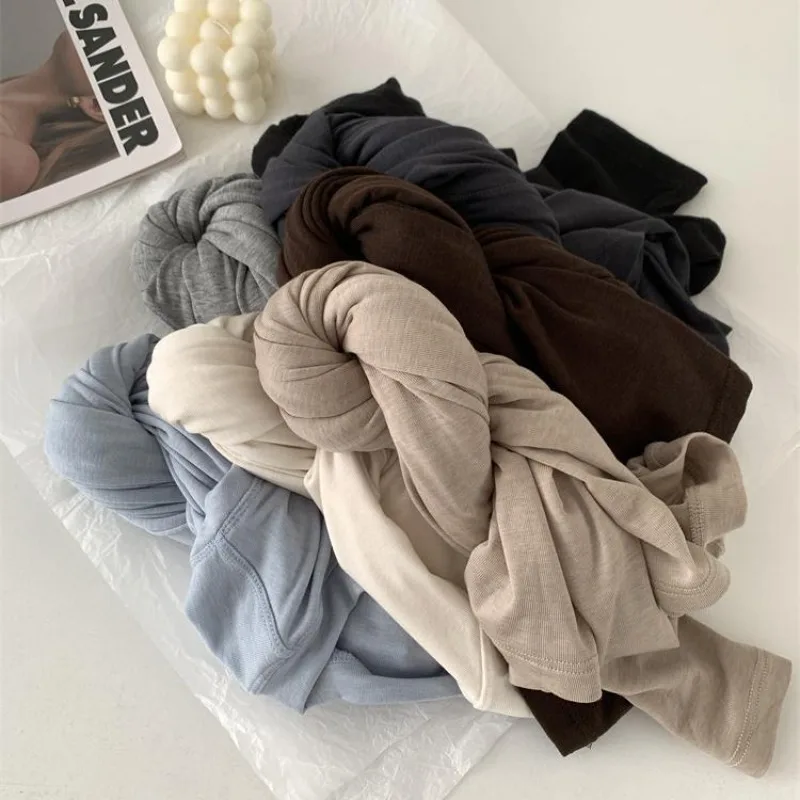 T-shirt à manches longues pour femmes, épissure de laine de soie, haut fin, doux, cireux, couleur unie, printemps été