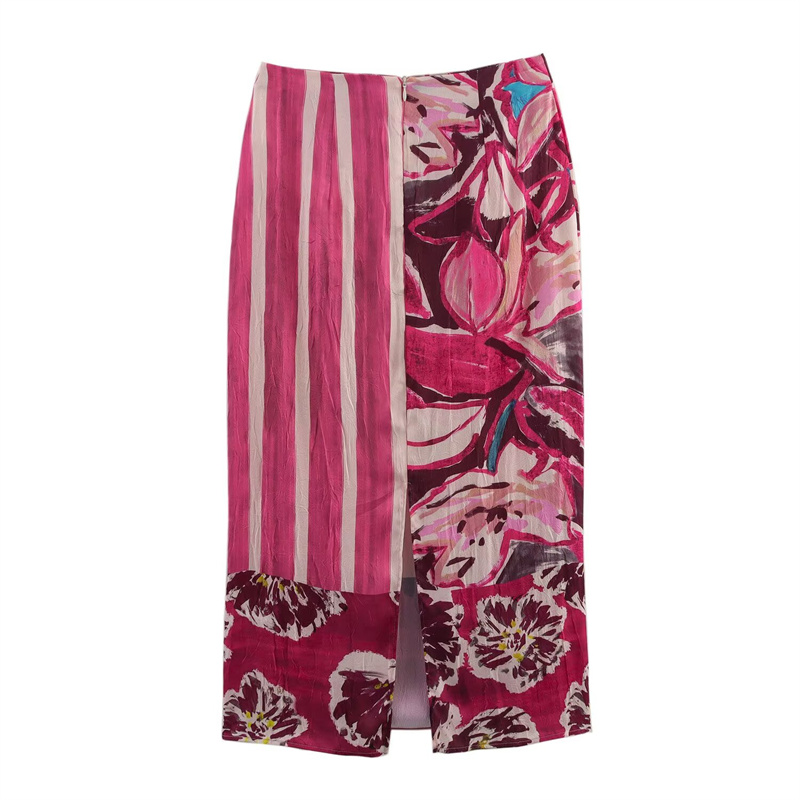 Jupe mi-longue en Satin de soie pour femmes, imprimée, tempérament élégant, à la mode et polyvalente, nouvelle collection printemps 2025 3666068