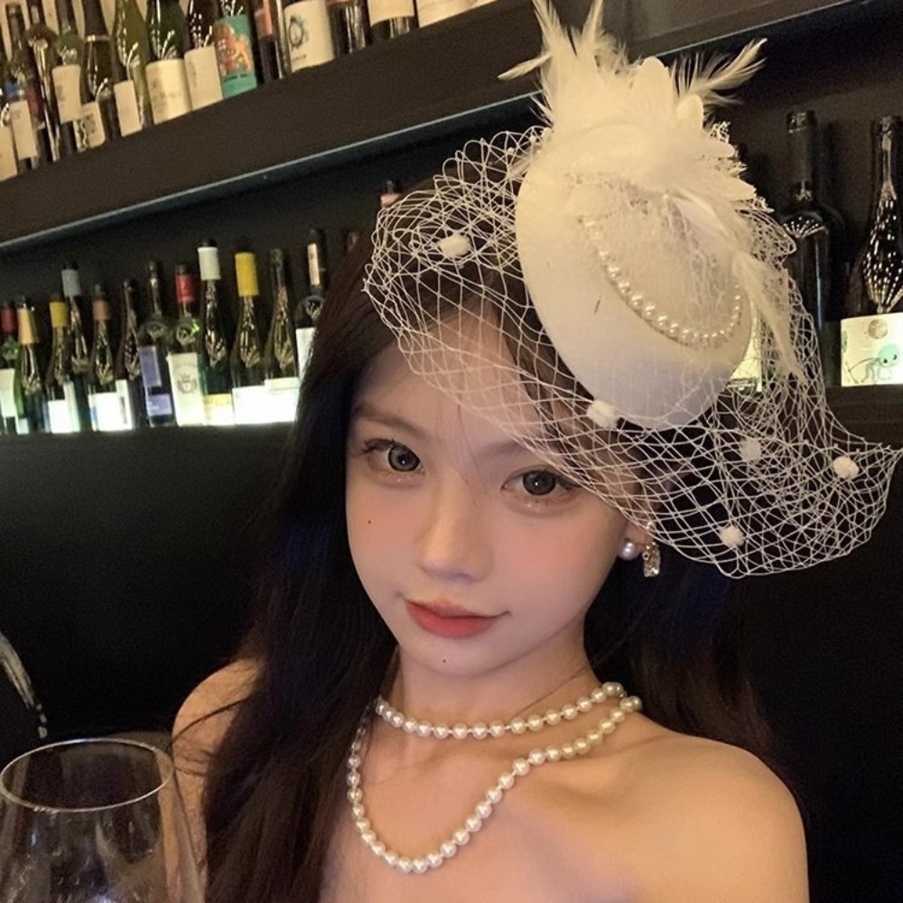 Nouveau chapeau de mariée élégant, chapeau vintage en maille, chapeau de voile de mariée à fleurs en perles, tempérament, pour femmes