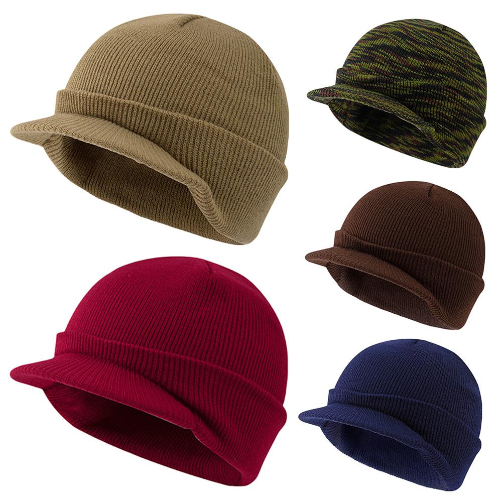 Bonnet d'hiver pour homme, bonnet doux et tendance, unisexe, à bord court, chaud, tricoté, épais, à visière, pour sports de plein air, en laine