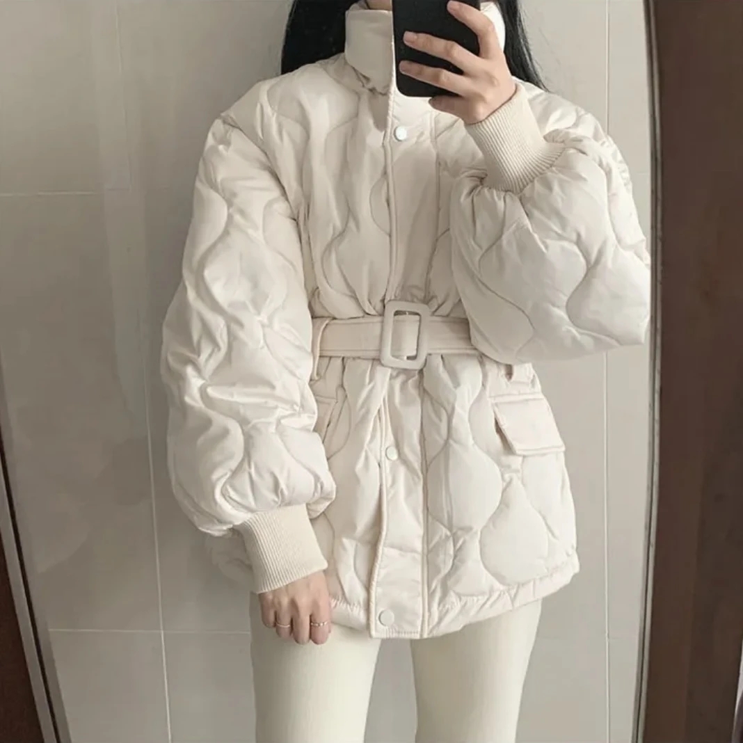 Femmes hiver chaud épais coton manteau 2025 nouvelles femmes avec ceinture col montant coton rembourré veste coréenne lâche femmes Parka vêtements d'extérieur