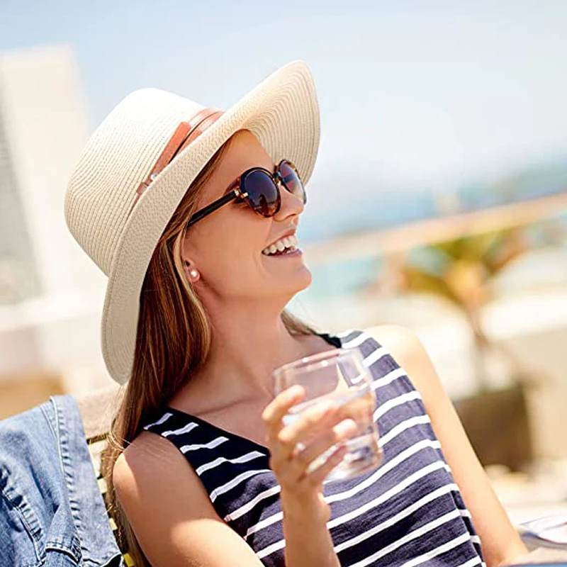 Chapeaux de soleil en paille grande taille 56-58 59-60cm pour femmes et hommes, protection UV SPF 50+, chapeau Panama à large bord, chapeau de plage pour hommes, chapeau Fedora