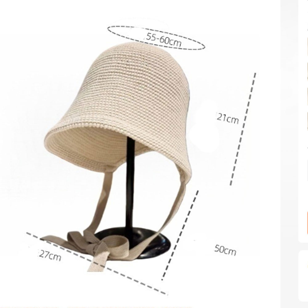 Chapeau Bob Tricoté Style Ethnique pour Femme, Chapeau de Pêcheur Respirant Creux pour l'Été, Grande Circonférence de Tête, Protection Solaire Extérieure