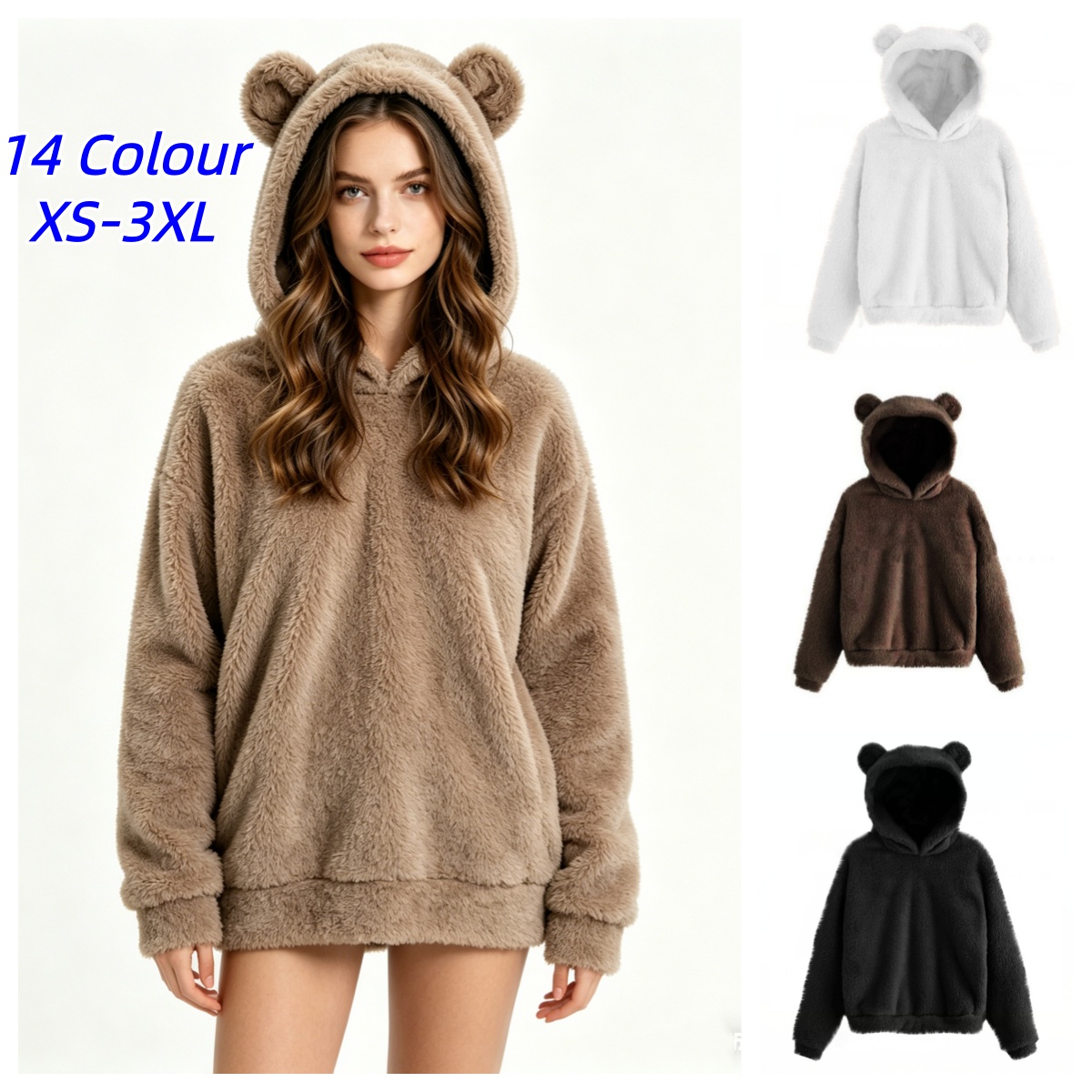 Hauts à capuche pour femmes Automne Hiver, Sweat-shirt à capuche oreilles de lapin à manches longues, en peluche mignon et chaud, style décontracté 2026