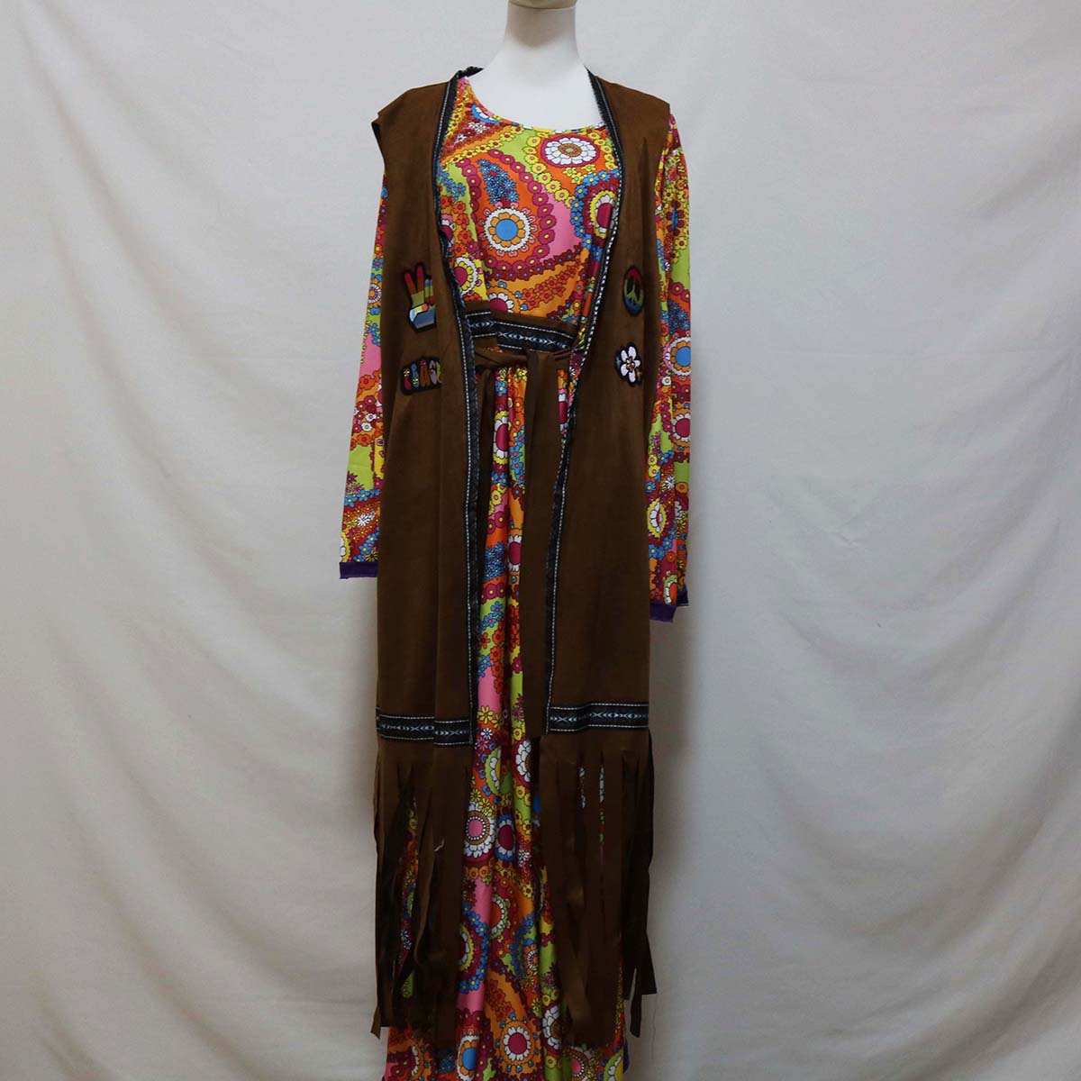 Ensemble de costumes Hippie rétro des années 1960 et 70 pour femmes, robe imprimée avec accessoires, tenues Disco, Costumes de Festival