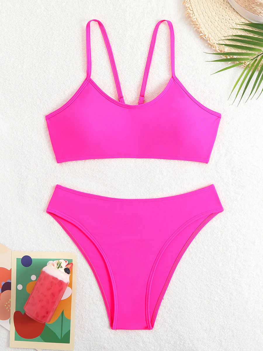 Maillots de bain sexy pour femme 2026 – Nouveaux bikinis deux pièces pour femme, tenue de plage couleur unie, ensemble de maillots de bain