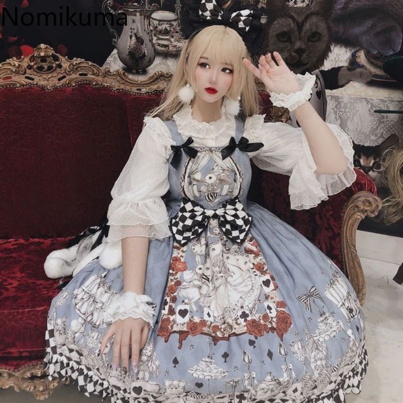 Robe Éducative Japonaise Mignonne pour Femme, Tunique à Bretelles, Mode Gothique, Doux, Imprimé Nministériels d, Été, 2025