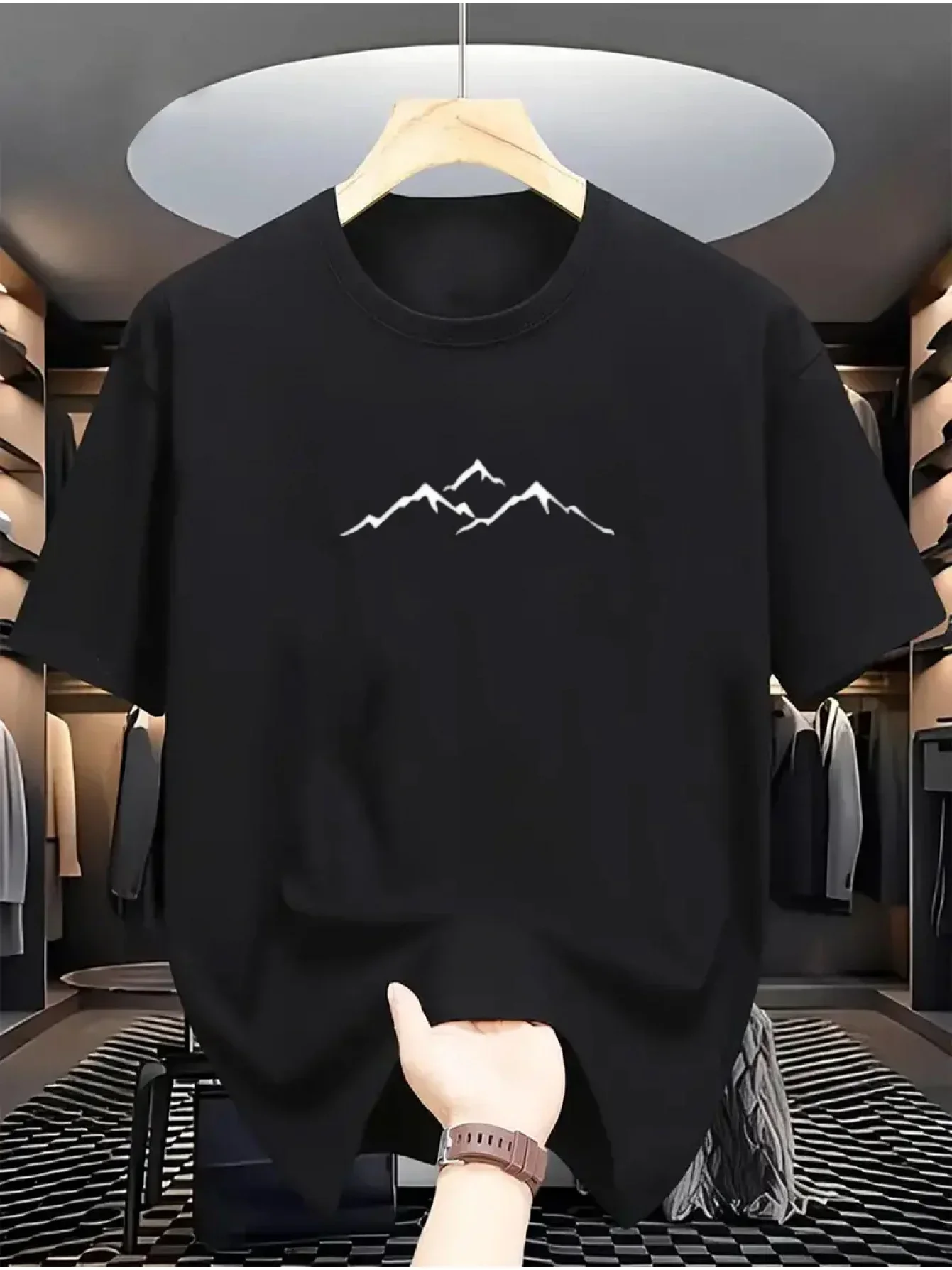 T-shirt d'été pour homme avec motif montagne, col rond décontracté, élégant pour le quotidien, simple, élégant et doux
